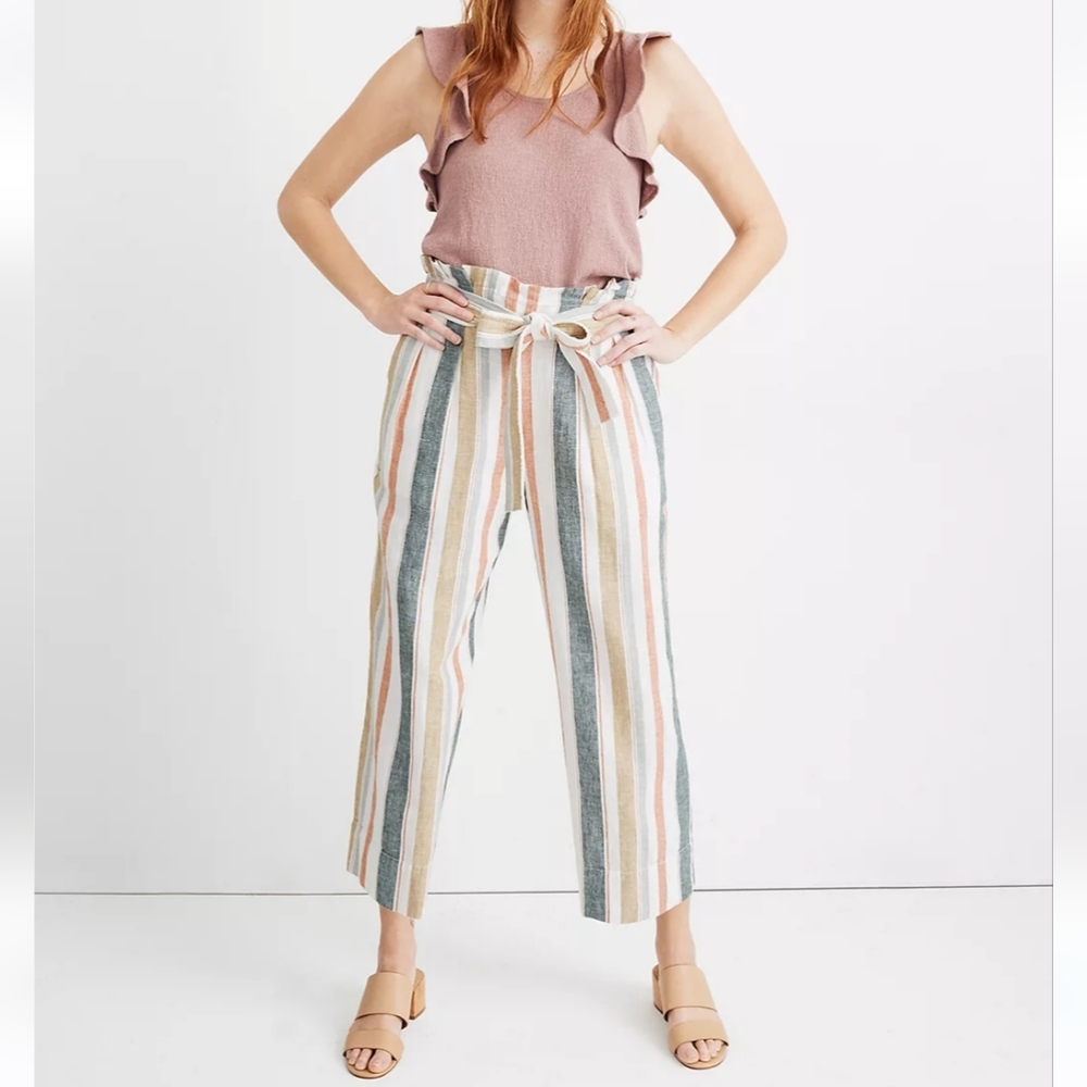 Madewell Tie-Waist Huston Pull-On Crop Pants in Stripe S